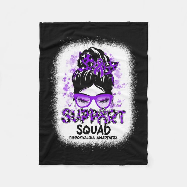 Support Squad Messy Bun Butterfly Lila Ribbon Fi Fleecefilt (Framsidan)