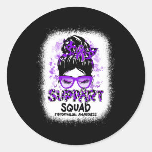 Support Squad Messy Bun Butterfly Lila Ribbon Fi Runt Klistermärke