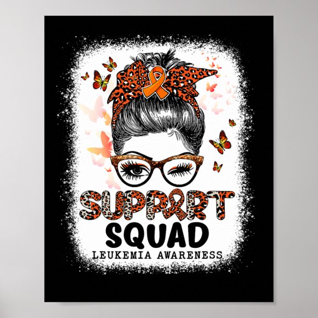 Support Squad Messy Bun Butterfly Orange Ribbon Le Poster (Framsidan)