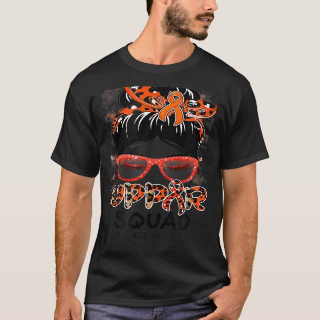 Support Squad Messy Bun Butterfly Orange Ribbon Le T Shirt (Framsida)