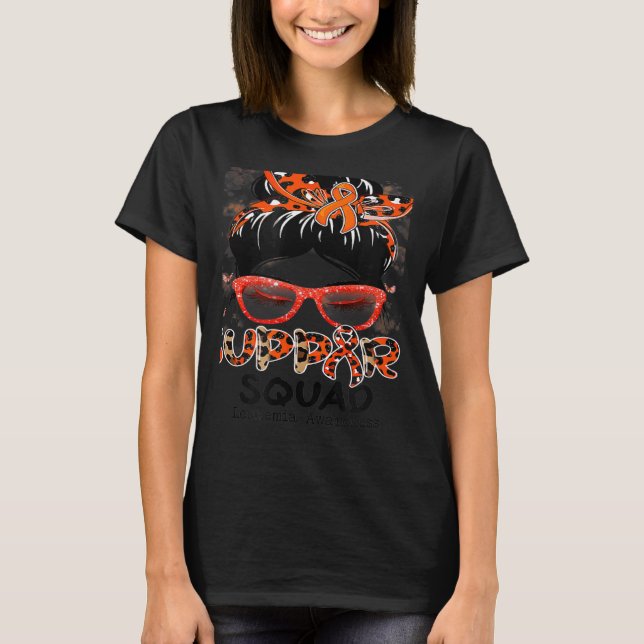 Support Squad Messy Bun Butterfly Orange Ribbon Le T Shirt (Framsida)