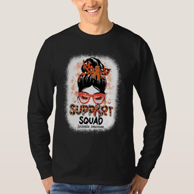 Support Squad Messy Bun Butterfly Orange Ribbon Le T Shirt (Framsida)