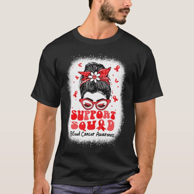 Support Squad Messy Bun Butterfly Red Ribbon Blood T Shirt (Framsida)