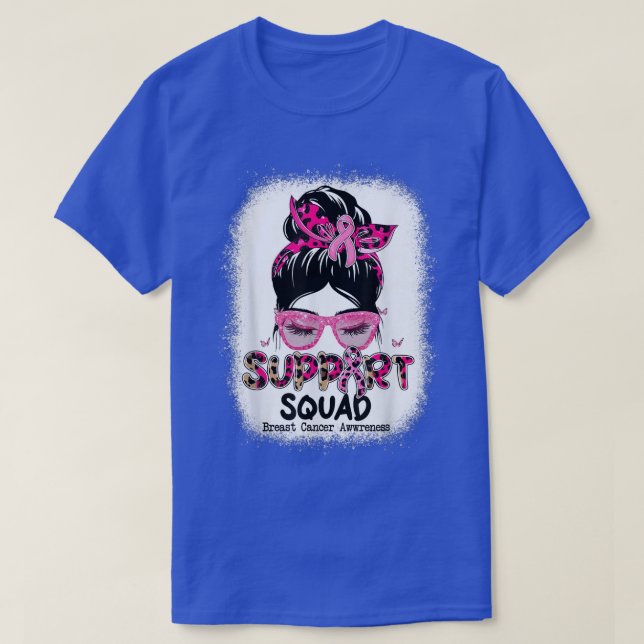 Support Squad Messy Bun Butterfly Rosa Ribbon Brea T Shirt (Design framsida)
