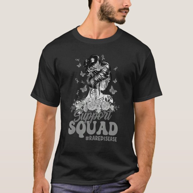 Support Squad Messy Bun Butterfly Zebra Ribbon Rar T Shirt (Framsida)