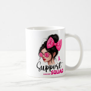 Support Squad Messy Bun Girl Rosa Breast Cancer Wa Kaffemugg