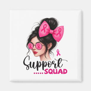 Support Squad Messy Bun Girl Rosa Breast Cancer Wa Magnet