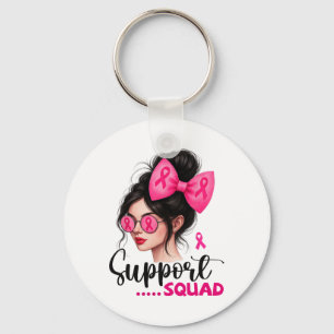 Support Squad Messy Bun Girl Rosa Breast Cancer Wa Nyckelring