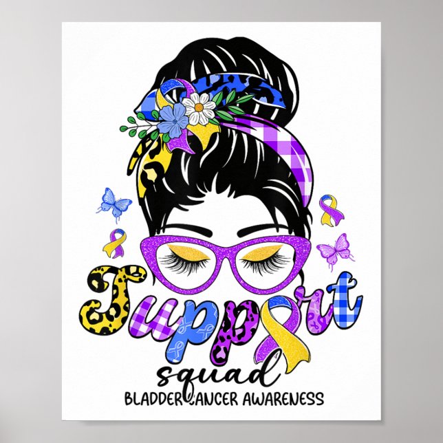 Support Squad Messy Bun Leopard Bladder Cancer Awa Poster (Framsidan)