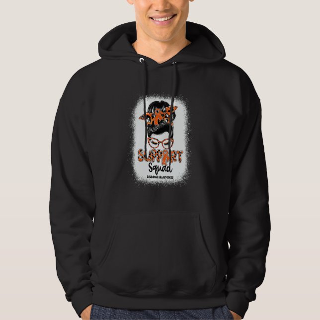 Support Squad Messy Bun Leopard Orange Ribbon Leuk Hoodie (Framsida)