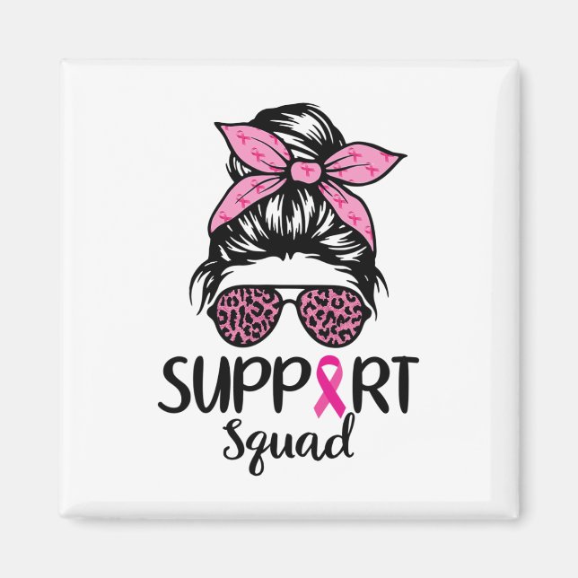 Support Squad Messy Bun Leopard Rosa Breast Cancer Magnet (Framsidan)