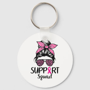Support Squad Messy Bun Leopard Rosa Breast Cancer Nyckelring