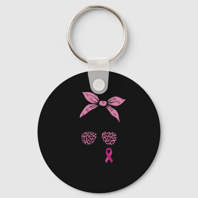 Support Squad Messy Bun Leopard Rosa Breast Cancer Nyckelring (Framsida)