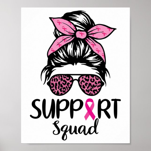 Support Squad Messy Bun Leopard Rosa Breast Cancer Poster (Framsidan)