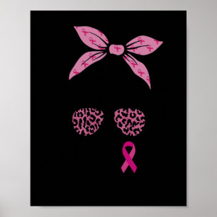 Support Squad Messy Bun Leopard Rosa Breast Cancer Poster