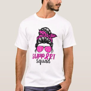 Support Squad Messy Bun Leopard Rosa Breast Cancer T Shirt