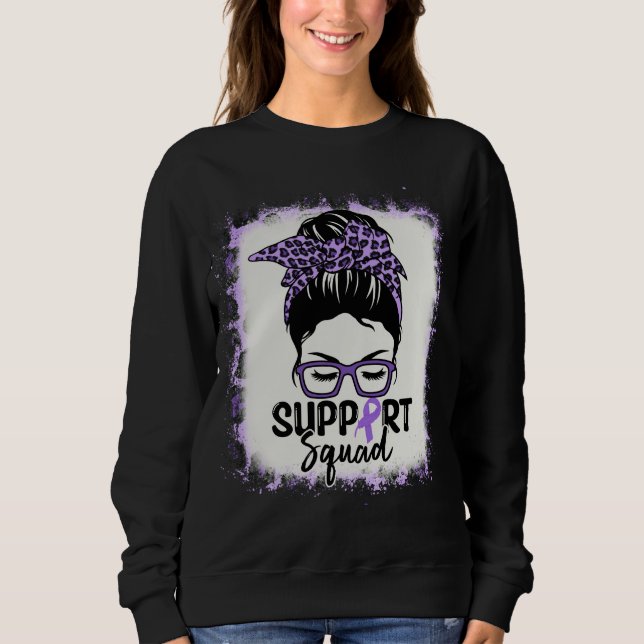 Support Squad Messy Bun Lila Lupus Awareness T Shirt (Framsida)
