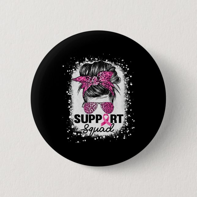 Support Squad Messy Bun Rosa Breast Cancer Awarene Knapp (Framsida)