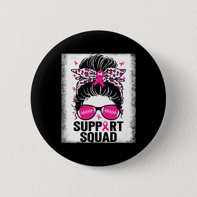 Support Squad Messy Bun Rosa Breast Cancer Awarene Knapp (Framsida)