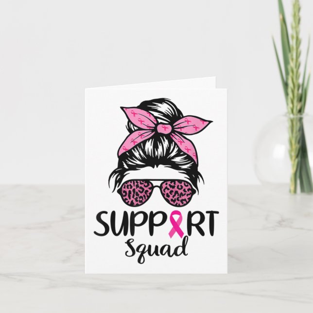 Support Squad Messy Bun Rosa Breast Cancer Awarene Kort (Framsida)