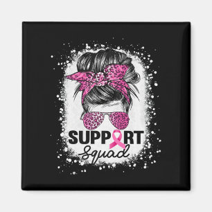 Support Squad Messy Bun Rosa Breast Cancer Awarene Magnet