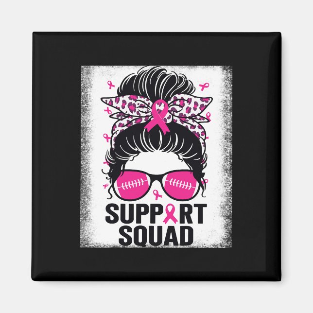 Support Squad Messy Bun Rosa Breast Cancer Awarene Magnet (Framsidan)