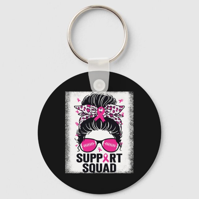 Support Squad Messy Bun Rosa Breast Cancer Awarene Nyckelring (Framsida)