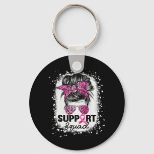 Support Squad Messy Bun Rosa Breast Cancer Awarene Nyckelring