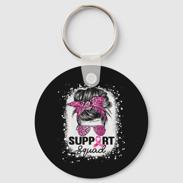 Support Squad Messy Bun Rosa Breast Cancer Awarene Nyckelring (Framsida)