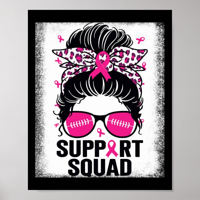 Support Squad Messy Bun Rosa Breast Cancer Awarene Poster (Framsidan)