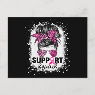 Support Squad Messy Bun Rosa Breast Cancer Awarene Vykort