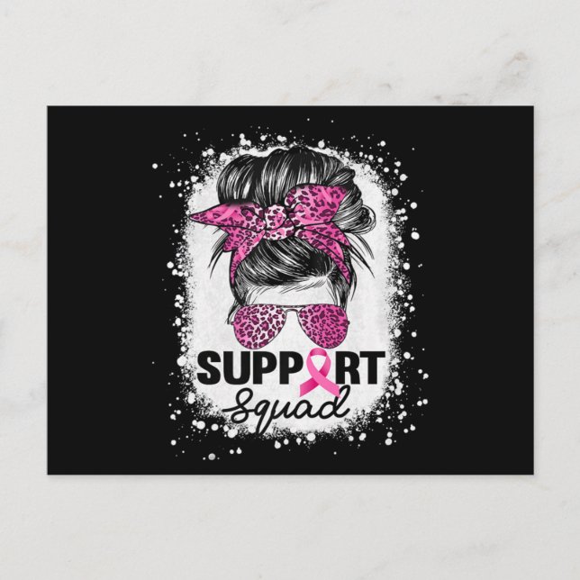 Support Squad Messy Bun Rosa Breast Cancer Awarene Vykort (Framsida)