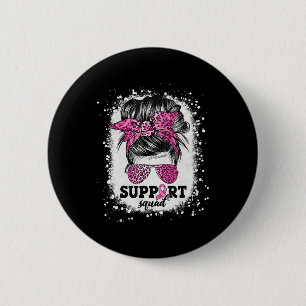 Support Squad Messy Bun Rosa Ribbon Breast Cancer Knapp