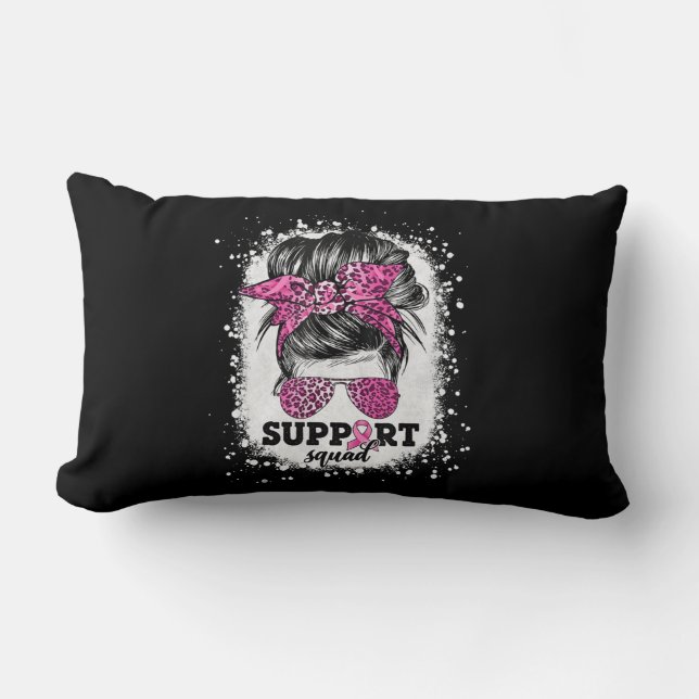 Support Squad Messy Bun Rosa Ribbon Breast Cancer Lumbarkudde (Framsida)
