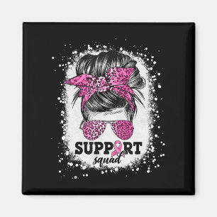 Support Squad Messy Bun Rosa Ribbon Breast Cancer Magnet