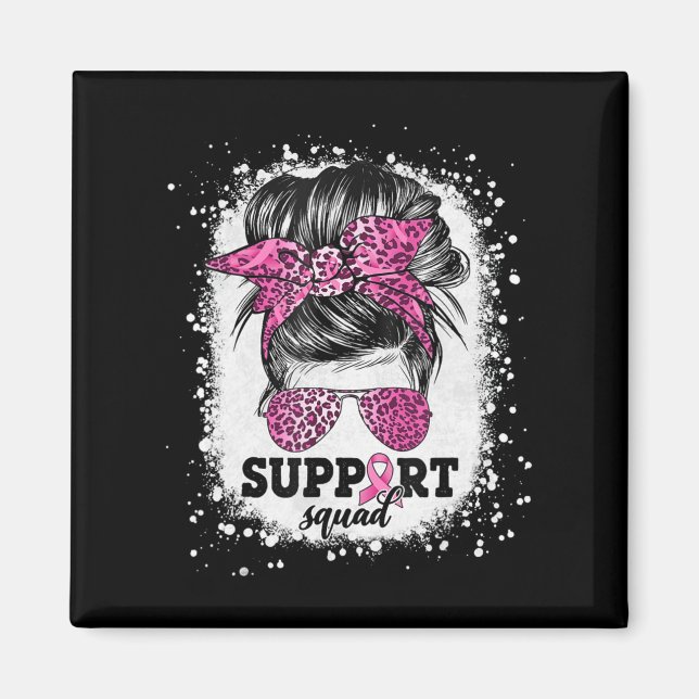 Support Squad Messy Bun Rosa Ribbon Breast Cancer Magnet (Framsidan)