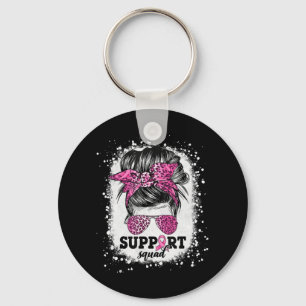 Support Squad Messy Bun Rosa Ribbon Breast Cancer Nyckelring