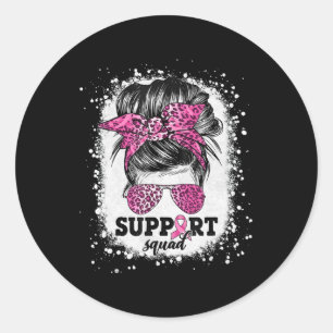 Support Squad Messy Bun Rosa Ribbon Breast Cancer Runt Klistermärke