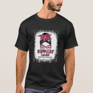 Support Squad Messy Bun Rosa Ribbon Breast Cancer T Shirt