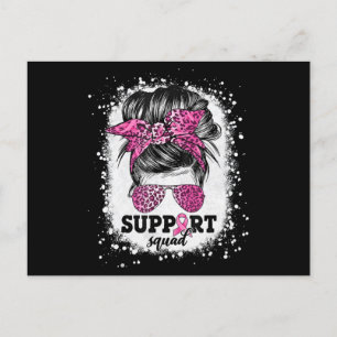 Support Squad Messy Bun Rosa Ribbon Breast Cancer Vykort