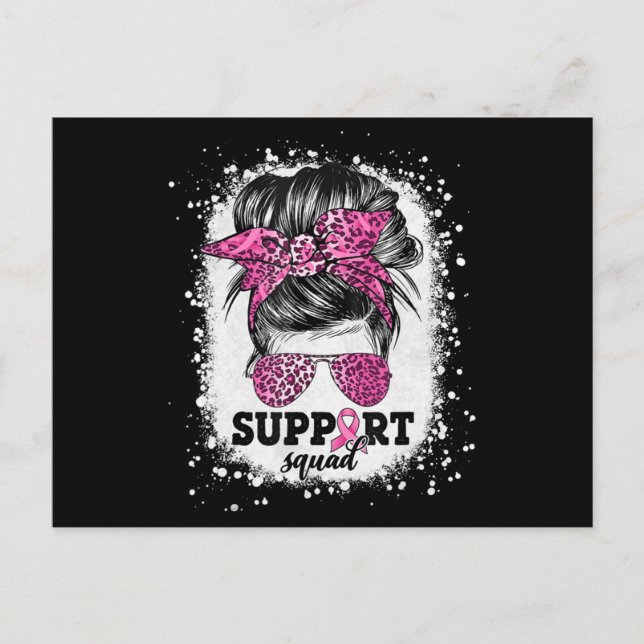 Support Squad Messy Bun Rosa Ribbon Breast Cancer Vykort (Framsida)