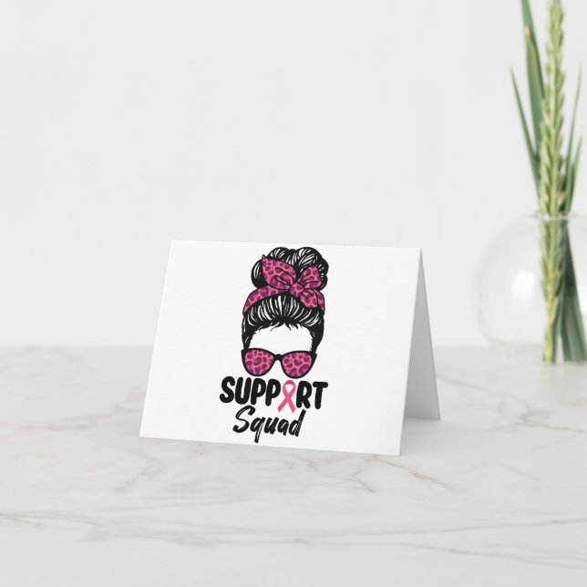 Support Squad Messy Bun Rosa Warrior Breast Cancer Anteckningskort (Framsida)
