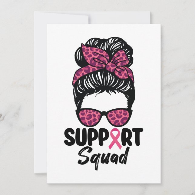 Support Squad Messy Bun Rosa Warrior Breast Cancer Inbjudningar (Framsida)