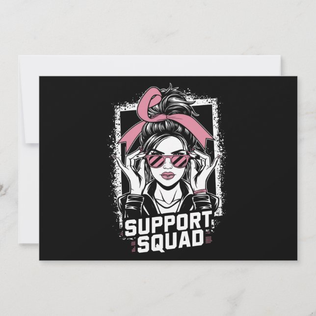 Support Squad Messy Bun Rosa Warrior Breast Cancer Inbjudningar (Framsida)