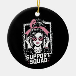 Support Squad Messy Bun Rosa Warrior Breast Cancer Julgransprydnad Keramik