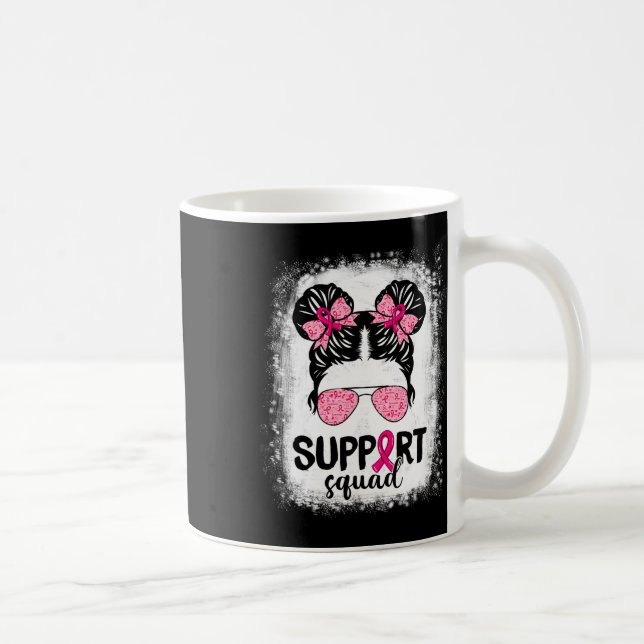 Support Squad Messy Bun Rosa Warrior Breast Cancer Kaffemugg (Höger)
