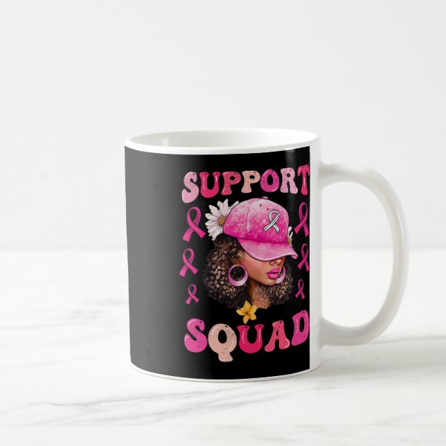 Support Squad Messy Bun Rosa Warrior Breast Cancer Kaffemugg (Höger)
