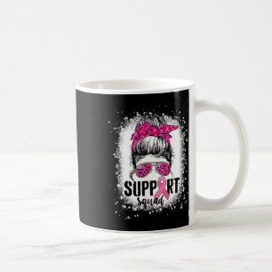 Support Squad Messy Bun Rosa Warrior Breast Cancer Kaffemugg