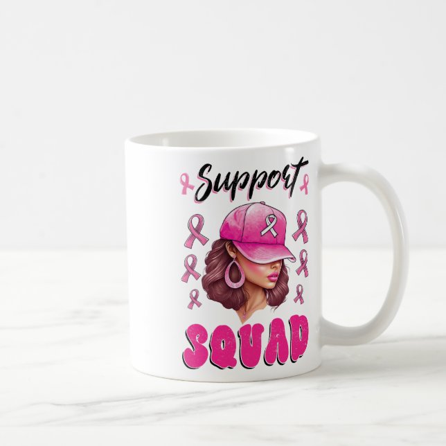 Support Squad Messy Bun Rosa Warrior Breast Cancer Kaffemugg (Höger)