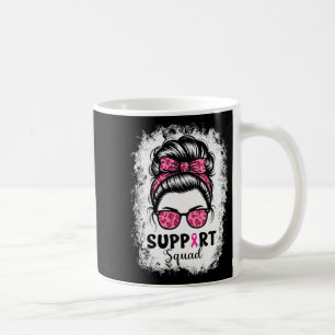 Support Squad Messy Bun Rosa Warrior Breast Cancer Kaffemugg